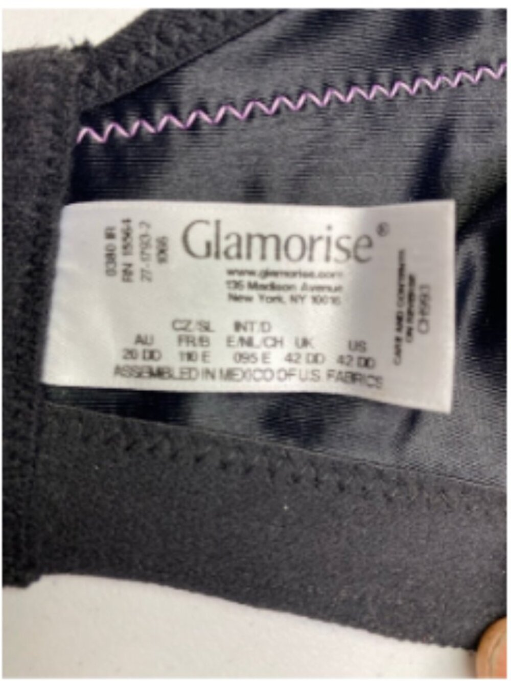 Glamorise 1066 Black Pink Trim No-Bounce Cami Wireless Sports Bra 42DD *P1040 - Picture 4 of 5